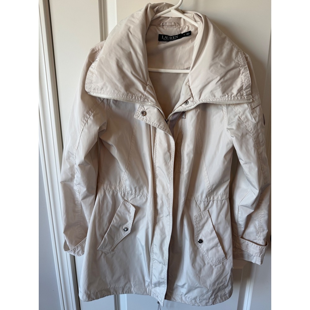 Lauren Ralph Lauren Cream Beige Lightweight Anorak Jacket Small Full Zip Pocket